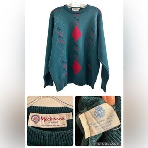 Mackinnon of Scotland Sweater Men's Size Small Pure 100% Lambswool Green Holiday